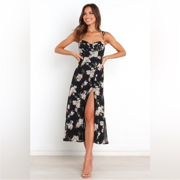 Petal & Pup Meg Black Floral Midi Dress US 12 - Picture 2 of 7